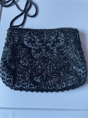 Black Beaded Crossbody Clutch Bag Mini Purse Formal Evening Event Party Cocktail